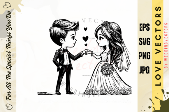 C4194: Wedding Couple and Love Vectors for Your Brand