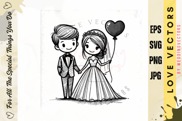 Modern Matrimonial Charm: Wedding Couple and Love Vectors - C4227
