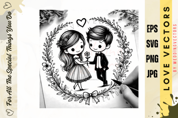 Wedding Couple and Love Vectors - C4302: Elegant Romance in Design